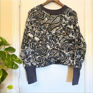 NWT Joie Blue Paisley Floral Cropped Crewneck Sweatshirt Cozy Winter Fall Small